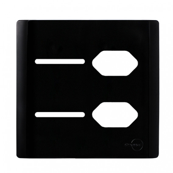 Placa p/ 2 Interruptores + 2 Tomadas 4x4 - Novara Preto Brilhante 